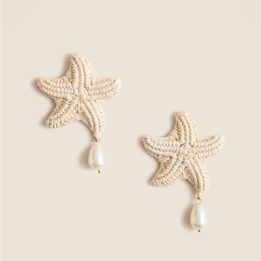 J. Crew Cream Raffia starfish statement earrings